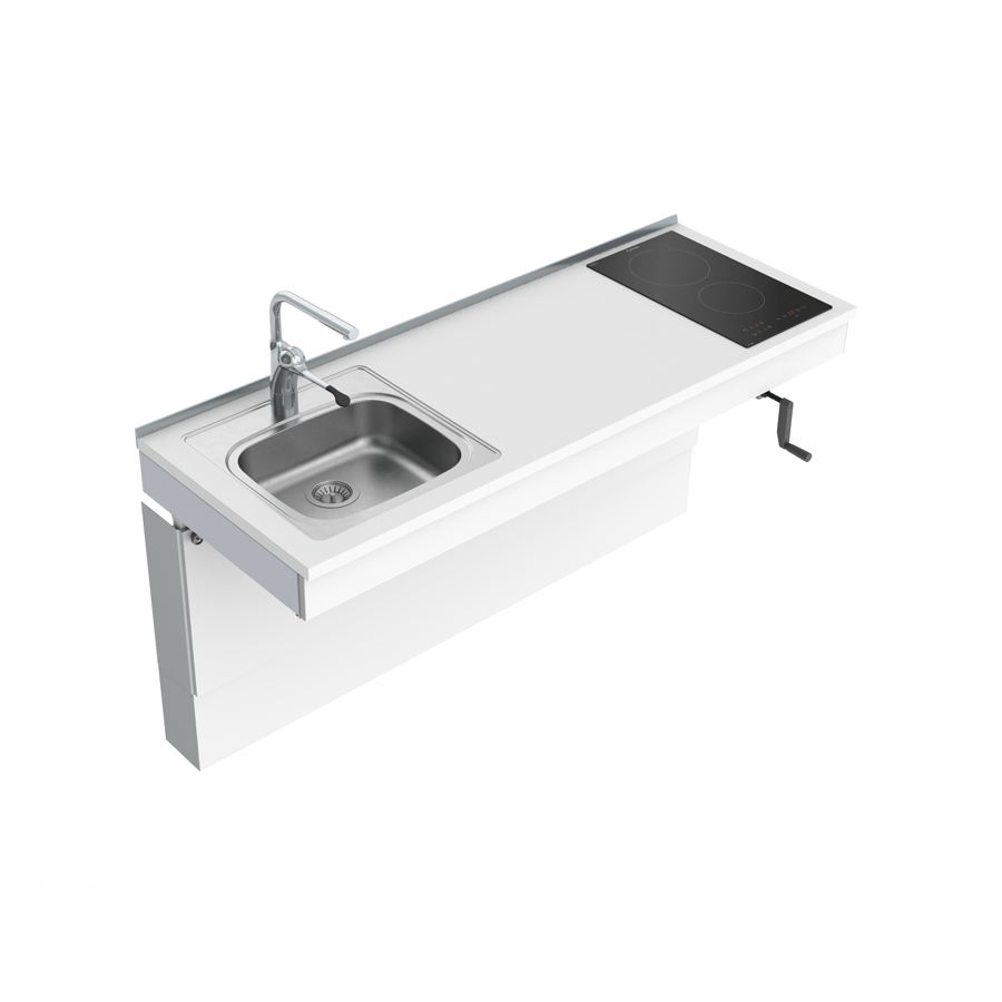 Mini kitchen module 6350-ES11S2, Left  incl. top board with 1 sink bowl. Prepared for hob with 2 cooking zones, width 46.9" (119 cm)