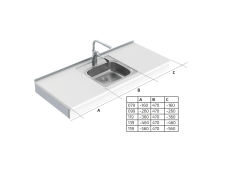 Dimensions - Wall Mounted Cranked Height Adjustable Sink Module 6350-ES11