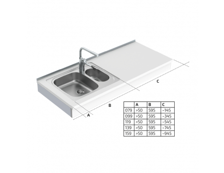 Dimensions - Wall Mounted Motorised Height Adjustable Sink Module 6300-ES20