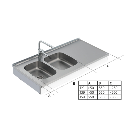 Dimensions - Wall Mounted Motorised Height Adjustable Sink Module 6300-ESH