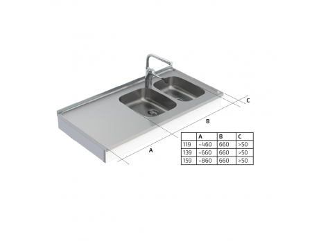 Dimensions - Wall Mounted Motorised Height Adjustable Sink Module 6300-ESH
