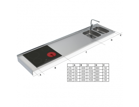 Dimensions - Wall Mounted Cranked Adjustable Combi Kitchen 6350-ESHS4