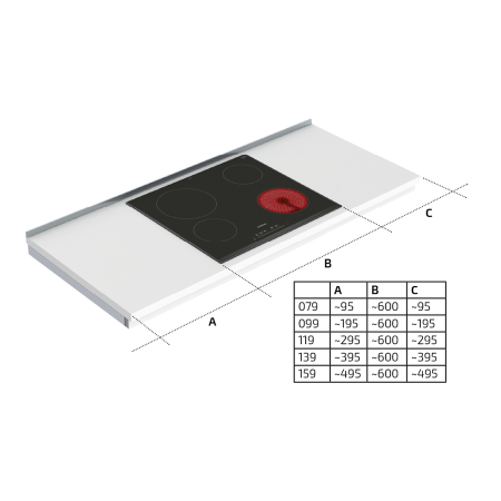 Dimensions - Wall Mounted Manual Height Adjustable Cooktop Module 6380LA-S4