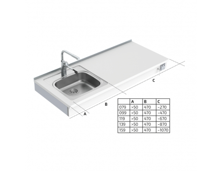 Dimensions - Wall Mounted Manual Height Adjustable Sink Module 6380-ES11