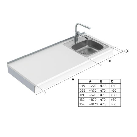 Dimensions - Wall Mounted Manual Height Adjustable Sink Module 6380-ES11