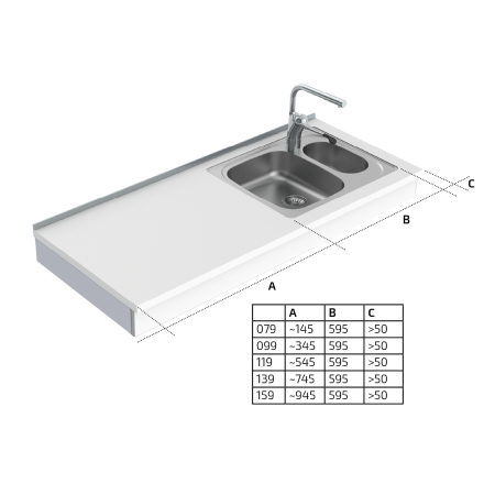 Dimensions - Wall Mounted Manual Height Adjustable Sink Module 6380-ES20