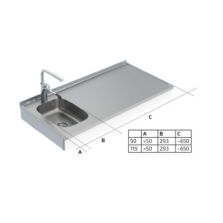 Dimensions - Wall Mounted Manual Height Adjustable Mini Kitchen 6380-ESF