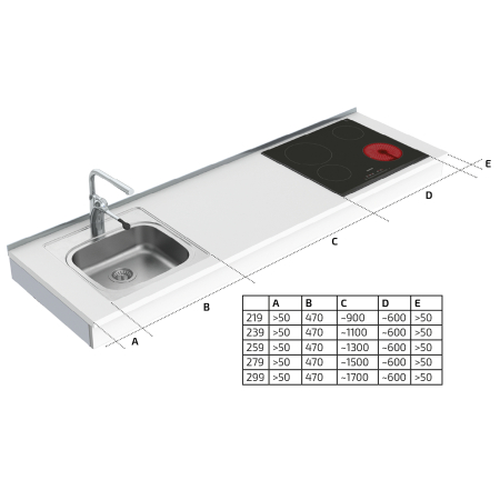 Dimensions - Wall Mounted Manual Adjustable Combi Kitchen 6380-ES11S4