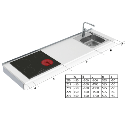Dimensions - Wall Mounted Manual Adjustable Combi Kitchen 6380-ES11S4