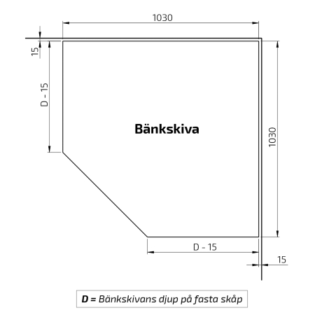 Dimensions - Countertop lift system Baselift Corner 6311HA, 45°- 90°, floor-mounted