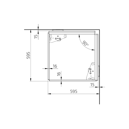 Dimensions - Countertop lift system Baselift Corner 6313HA, 90°- 90°, floor-mounted