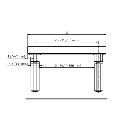 Dimensions - Countertop lift system Baselift 6300LA - Wall-mounted, 1.57