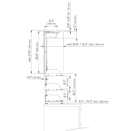 Dimensions - Wall Cabinet Lift Verti 831, 12.2