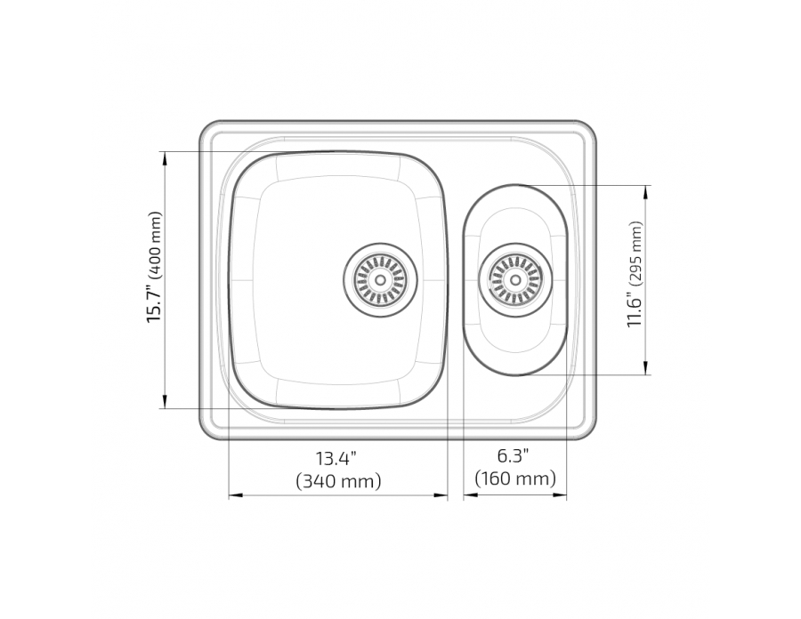 Dimensions - Wheelchair Accessible Inset Kitchen Sink ES20 - 24.3" (616 mm)