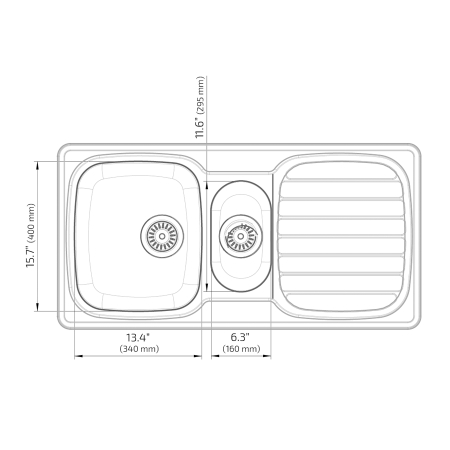 Dimensions - Wheelchair Accessible Inset Kitchen Sink ES25 - 38.2