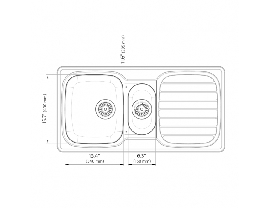 Dimensions - Wheelchair Accessible Inset Kitchen Sink ES25 - 38.2" (971 mm)