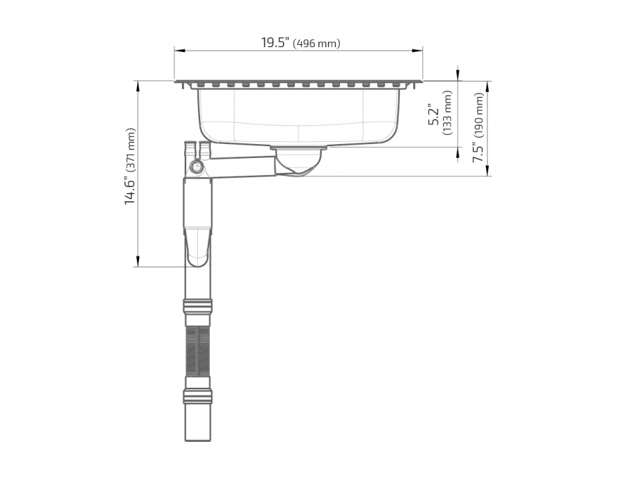 Dimensions - Wheelchair Accessible Inset Kitchen Sink ES10 - 17.4" (441 mm)