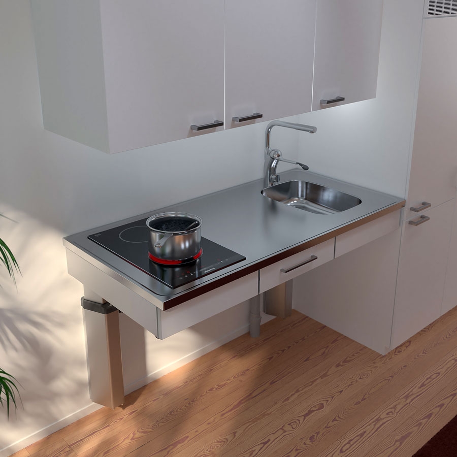 Sink, hob and drawer can be integrated into the worktop.