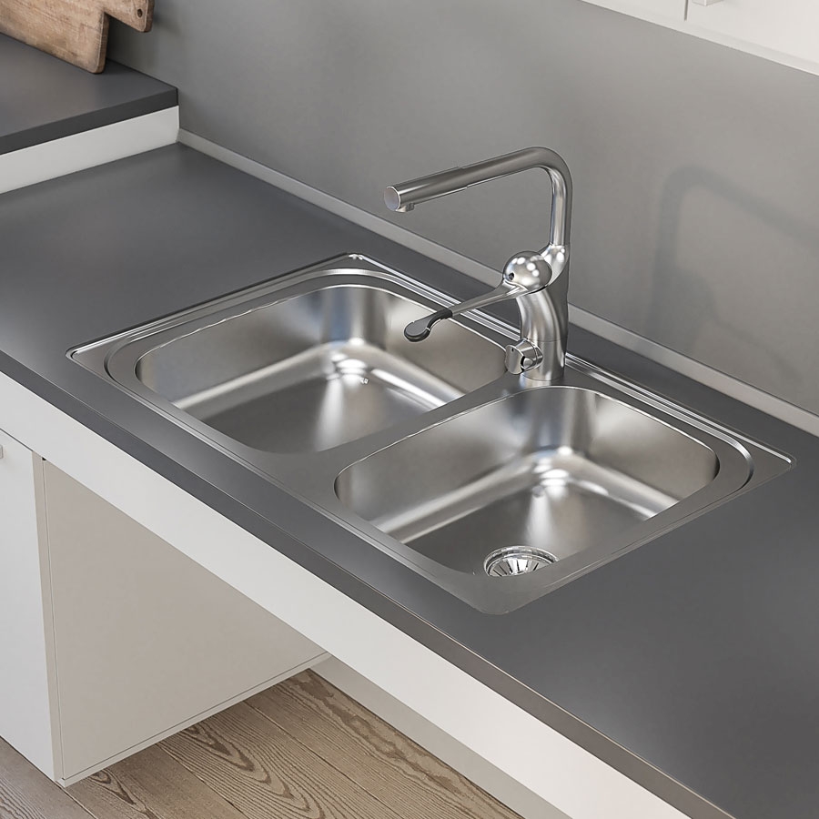 Inset sink with shallow sink bowl and hob can be integrated.