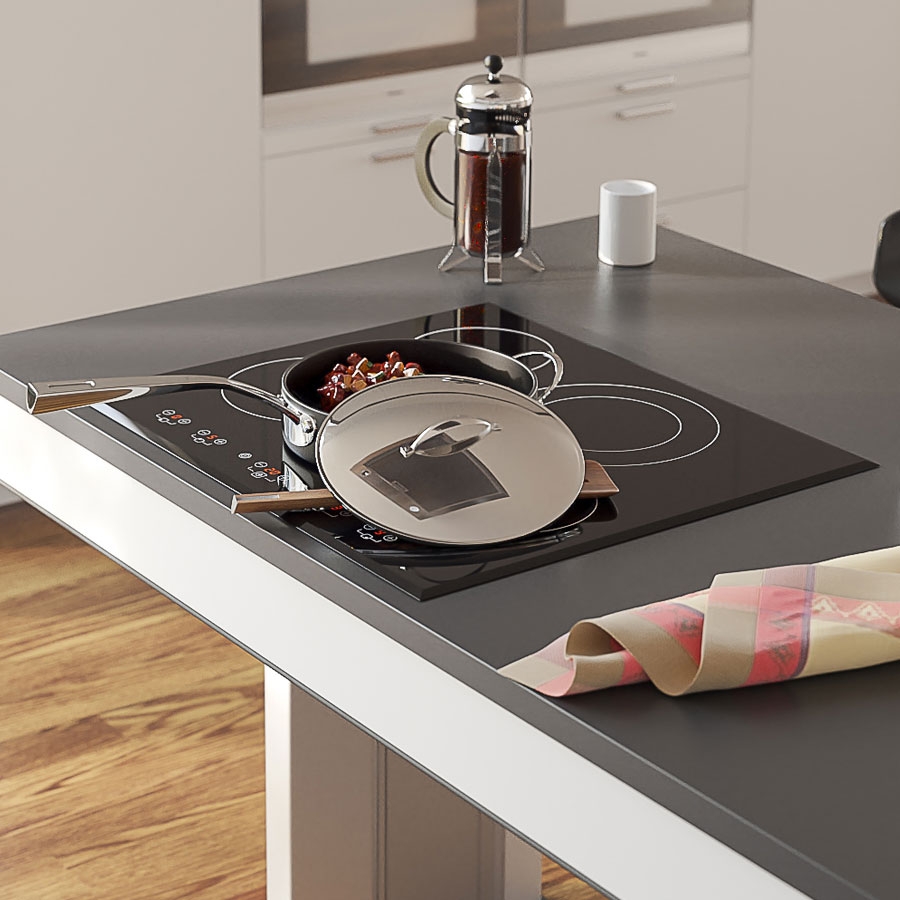 The hob can be integrated with the kitchen island and thus becomes accessible from both a standing and sitting position.